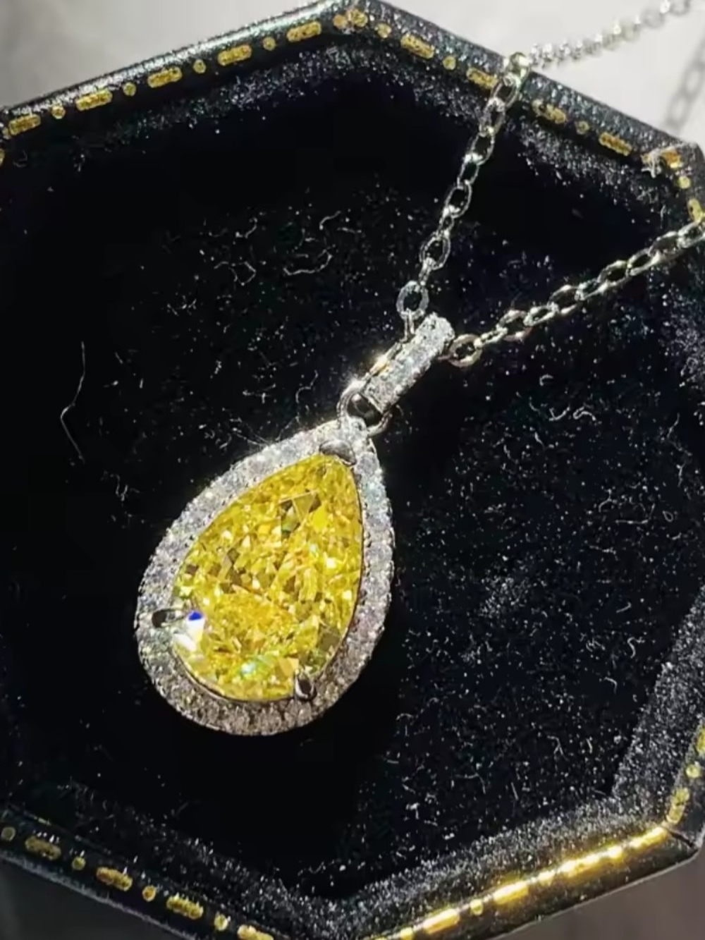 White Rhodium Yellow Tourmaline Pear drop Necklace